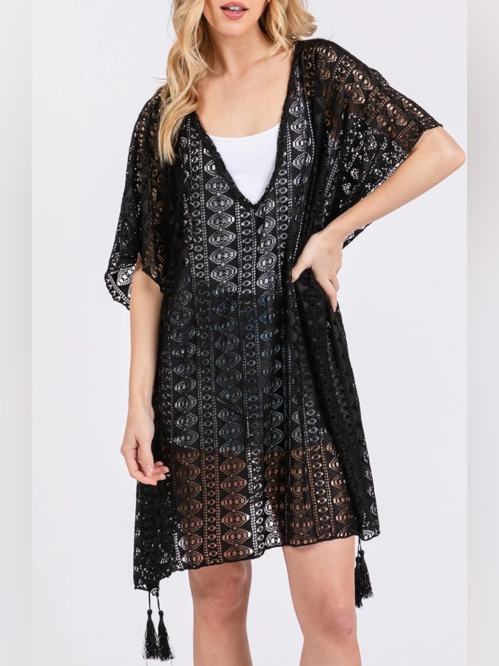 BLACK CROCHET LACE COVER UP